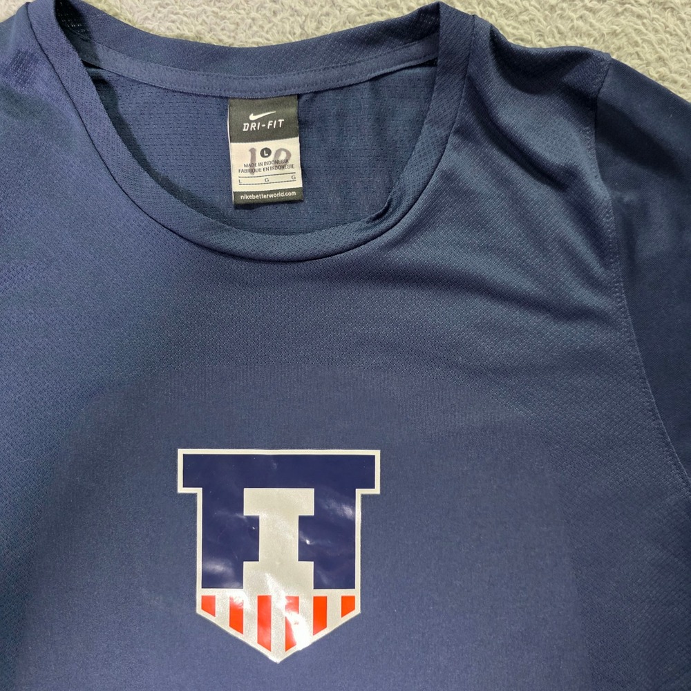 Nike Mens L Shirt Illinois Fighting Illini Navy Blue Dri-FIT Elite Long Sleeve - Picture 3 of 6